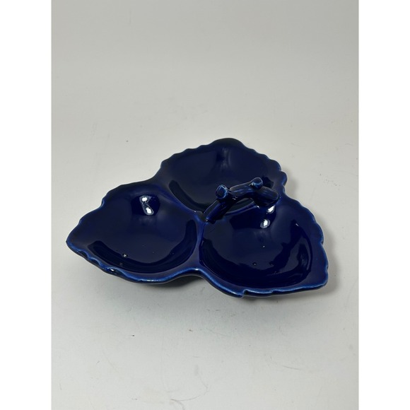 Other - Cobalt Blue Ceramic Triple Leaf Divided Serving Dish with‎ Twig Handle